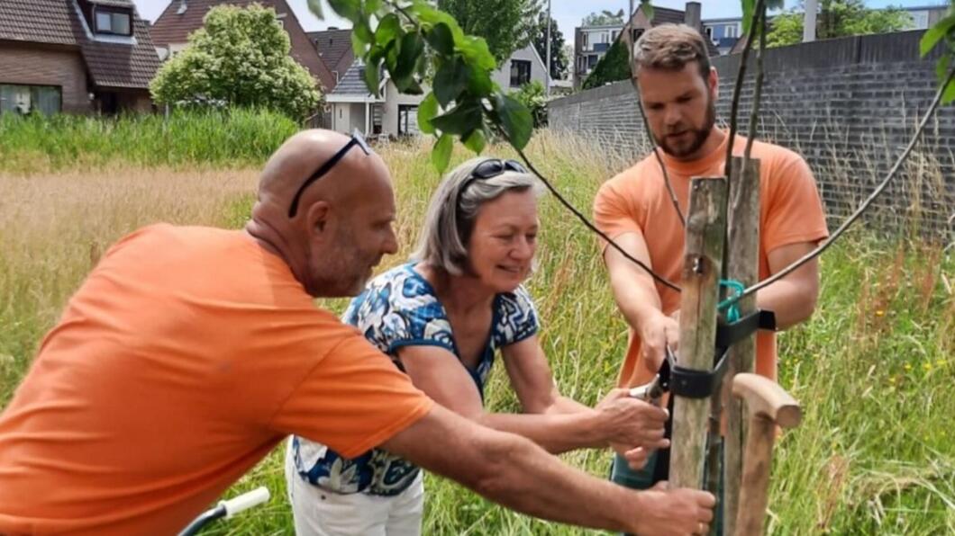 Marianne Maat plant een boom